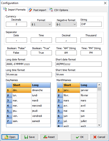 Import formats